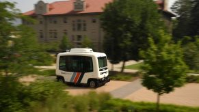 A white Mines Rover on campus at the Colorado School of Mines