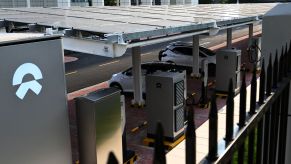 A State Gird charging station with solar panels and heat pumps in Tianjin, China