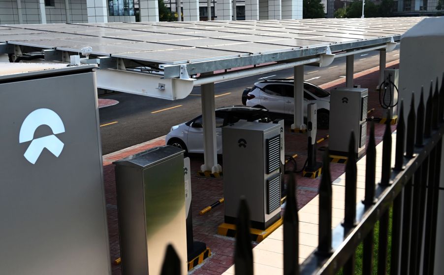 A State Gird charging station with solar panels and heat pumps in Tianjin, China