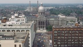 A picture of Indiana's State building and highways.