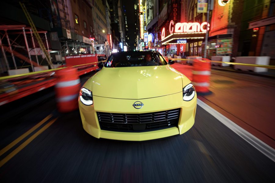 Nissan's new Z in bright yellow downtown in Manhattan