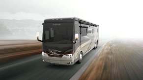 Tiffin Motorhomes, Inc. Alegro Bus diesel motorhome driving at speed on the open road