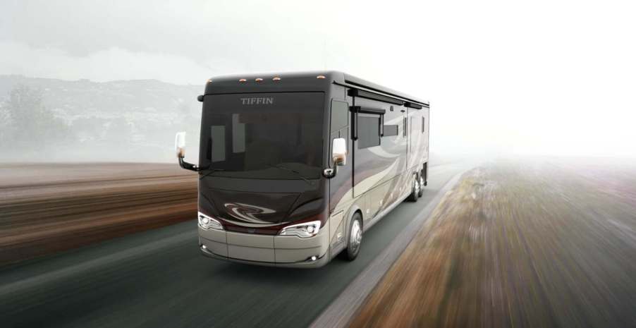 Tiffin Motorhomes, Inc. Alegro Bus diesel motorhome driving at speed on the open road