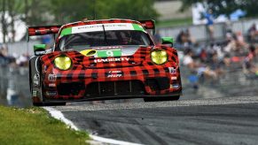 The #9 Porsche 911 GT3 R of Pfaff Racing at Road America in 2021.