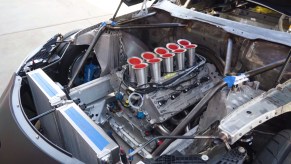 The engine bay of Ryan Tuercks 'Formula Supra' Toyota GR Supra project car.