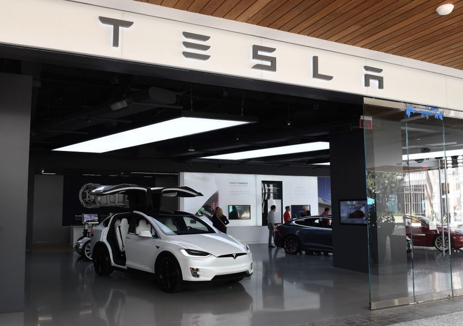 A Tesla showroom within a shopping mall in Los Angeles, California