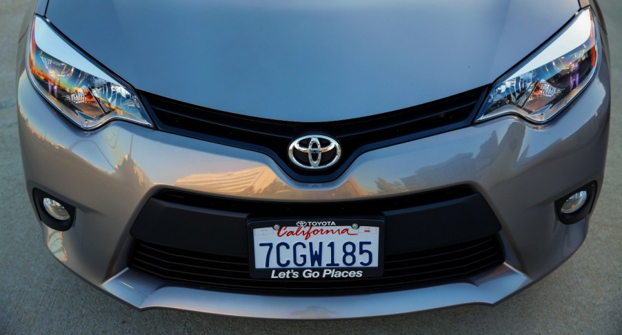 The front end of the Toyota Corolla, photographed on top of the parking garage of the L.A. Times, Oct. 1, 2013. A comparison of the new Toyota Corolla and Mazda 3.