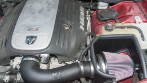 Cold air intake installed on a Dodge Charger Hemi V-8 engine