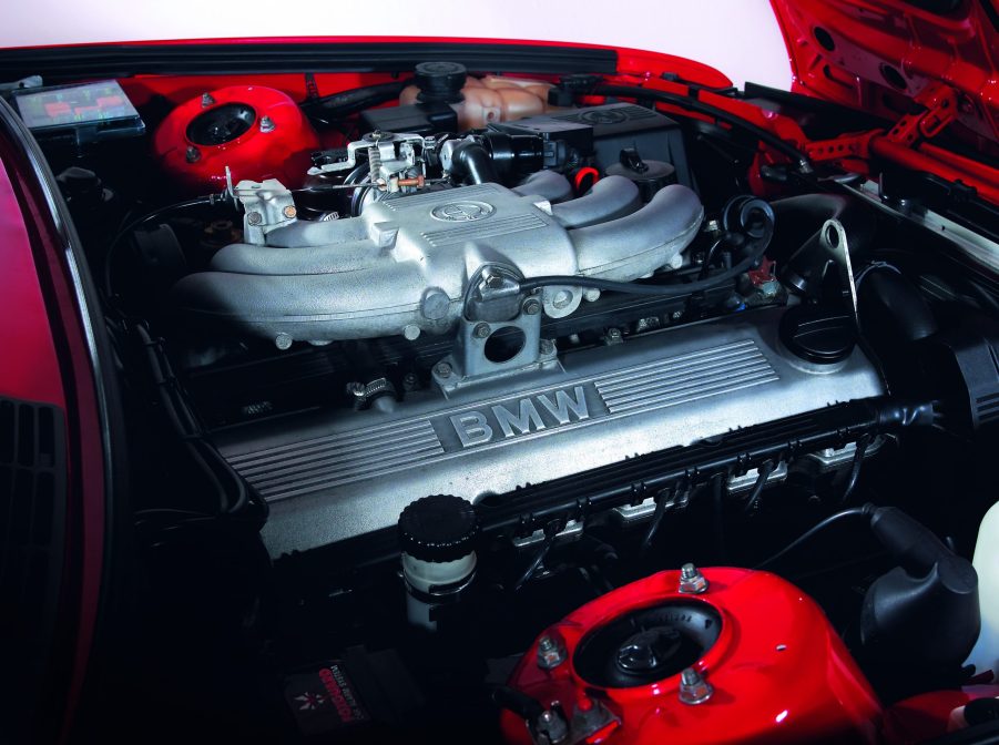 Engine bay of a 1990 BMW 325i Sport