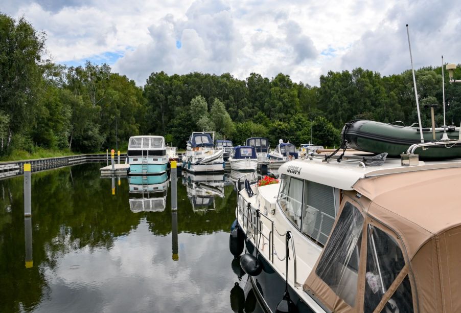 A harbor of boats powered by electricity in Brandenburg, Zehdenick