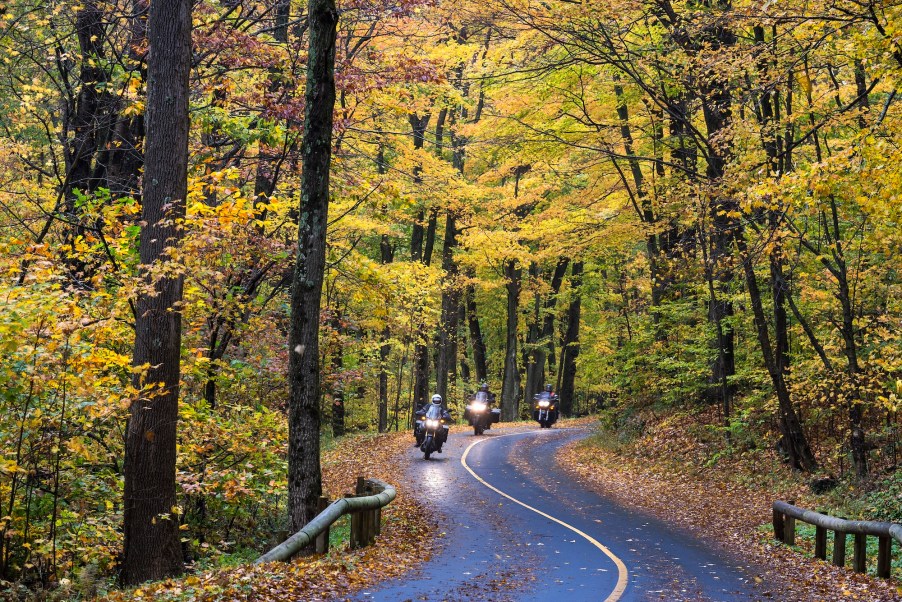 Motorcyclists travel the Mount Greylock Scenic Byway in rural Massachusetts