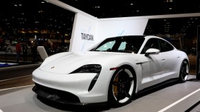 porsche taycan turbo s on display