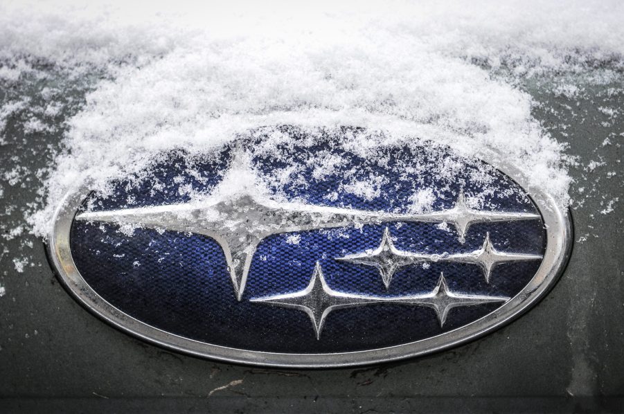 a snowy subaru badge that will be one of the only things kept the same on the newly redesigned 2022 subaru brz