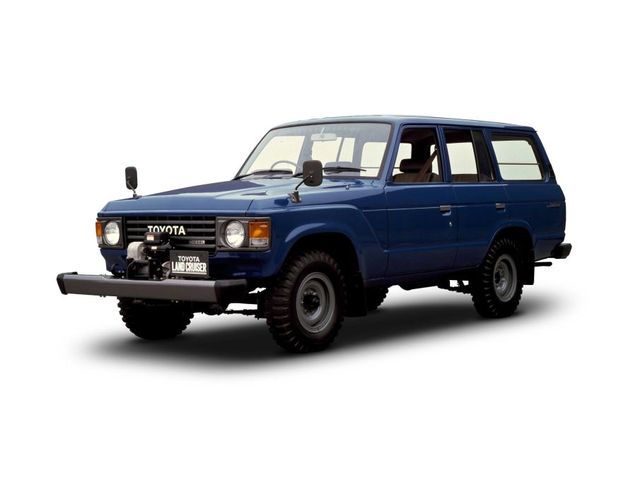 A dark-blue 1980 Toyota Land Cruiser FJ60 '60 Series'