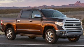 A brown 2015 Toyota Tundra parked during sunset