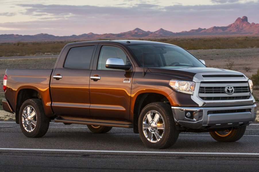 A brown 2015 Toyota Tundra parked during sunset