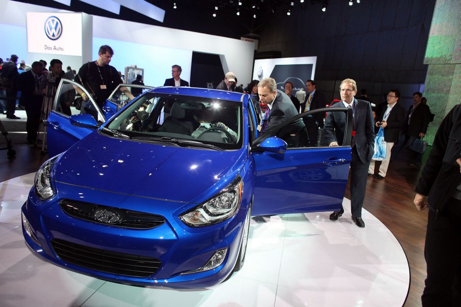 A 2012 Hyundai Accent on display at the 2011 New York International Auto Show