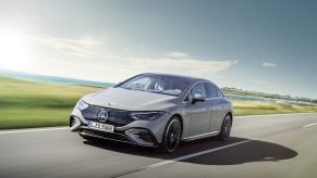 The grille-less front end of the new Mercedes-Benz EQE sedan