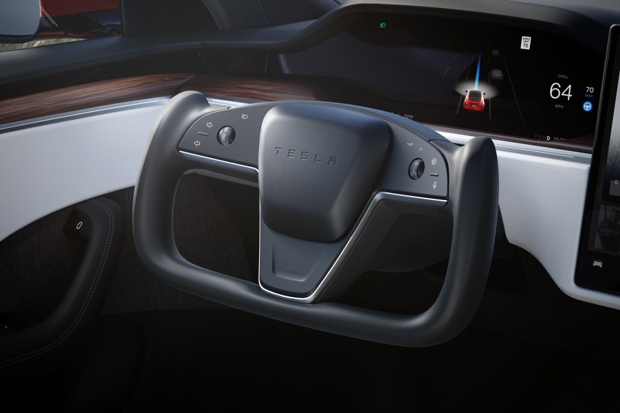 The Tesla yoke wheel in the Model S Plaid