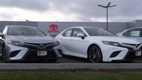 Toyota Camry's at a dealership in CA