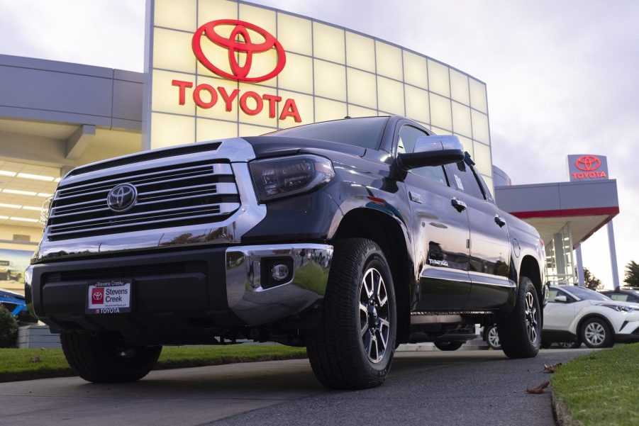 A Toyota Tundra pickup truck is seen at a car dealership in San Jose, California, United States.