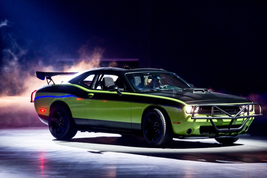 Letty's Off-road Dodge Challenger SRT from Fast & Furious 7. This model was use in the Fast & Furious parachute out of a plane sequence and the realistic bus escape stunt. | Ollie Millington/Getty Images