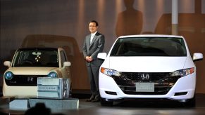 Honda Motor, presents the new concept cars "EV" (L) and the "FCX Clarity" during the Tokyo Motor Show