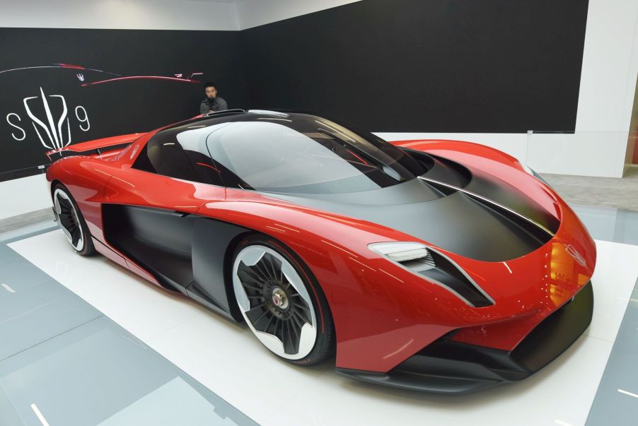 A Hong Qi supercar S9 model with over 1,400 horsepower at the Shanghai Auto Show in China