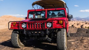 A 4x4 Hummer tour on the Hell's Revenge Trail in the Sandflats Recreation Area near Moab, Utah.