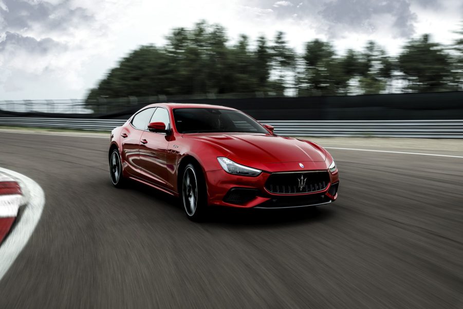 A red 2021 Maserati Ghibli Trofeo