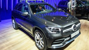 Mercedes-Benz GLC Class luxury crossover SUV car on display at Brussels Expo on January 9, 2020 in Brussels, Belgium. The new GLC-class can be equipped with rear wheel drive or the permanent all-wheel drive system 4MATIC.