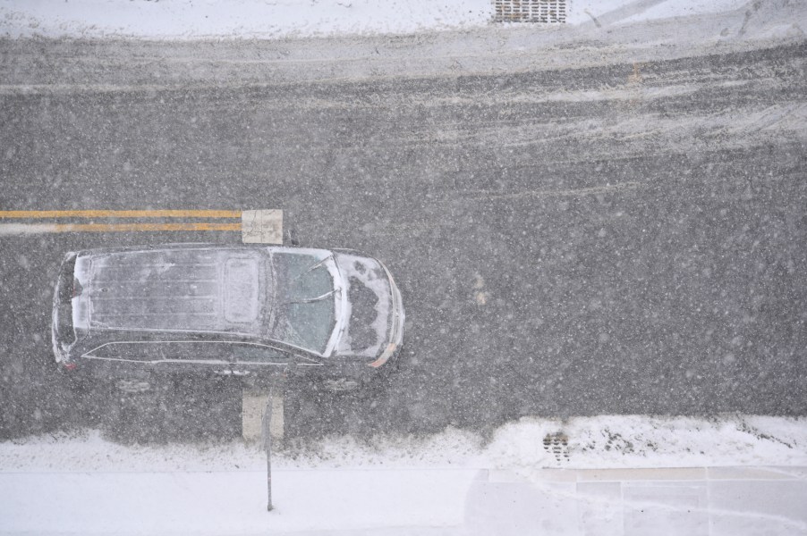 An SUV on a snowy New Jersey road