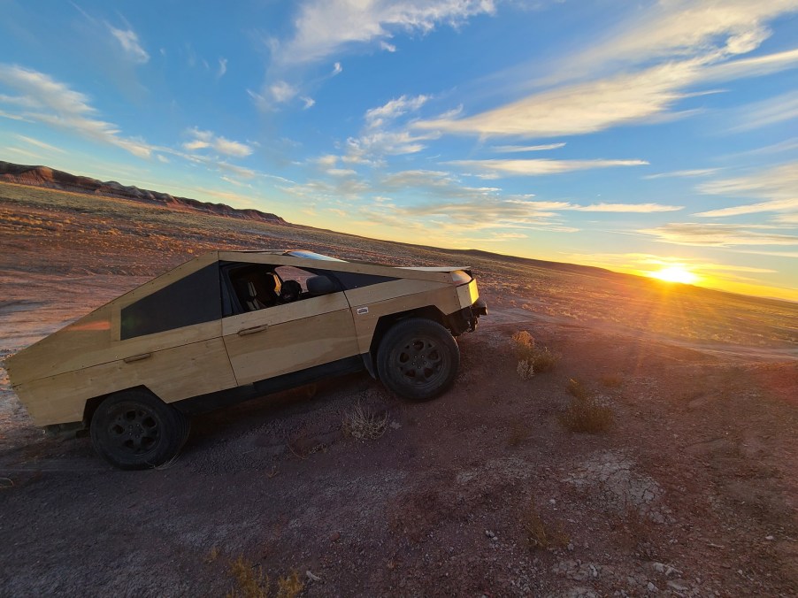 Plybertruck with the sunset in the background