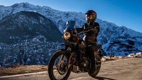 The 2021 Royal Enfield Himalaya cruising through the mountains. This bike is one of the best for new motorcycle riders.