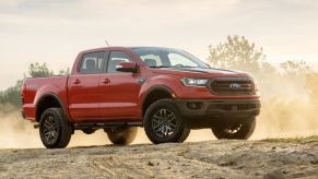 Red 2021 Ford Ranger parked in the dirt