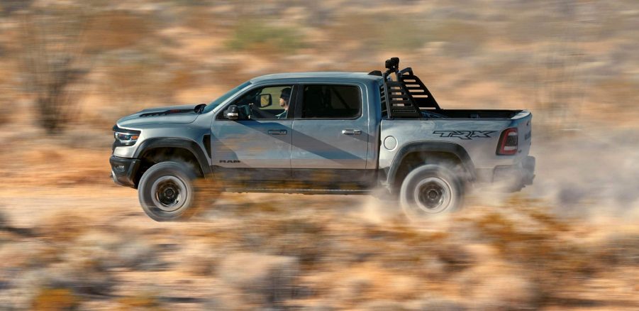 Side view of gray 2022 Ram 1500 TRX