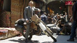 Daniel Craig's agent 007. The Skyfall James Bond motorcycle is a Honda CRF250R through Istanbul's Grand Bazaar during Skyfall. Bond's motorcycle skills impressed Moto GP champion Casey Stoner. | MGM/Eon Productions via James Bond 007 Youtube