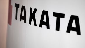 Takata Airbag logo, which was the cause of the fatal car accident