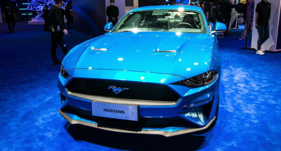 A Ford Mustang Mach-E car is on display during the 19th Shanghai International Automobile Industry Exhibition (Auto Shanghai 2021) at National Exhibition and Convention Center.