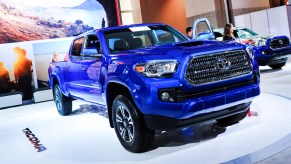 A blue Toyota Tacoma.