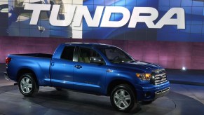 The all-new 2007 Toyota Tundra full-size pickup is unveiled at the Chicago Auto Show at McCormick Place in Chicago, Illinois, Thursday, February 9, 2006.