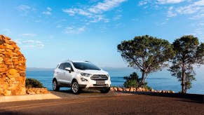 White 2021 Ford EcoSport with the ocean in the background