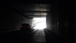 A car passes through a tunnel