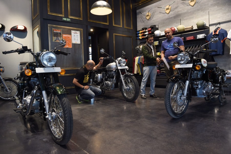 motorcycle customers in a dealership