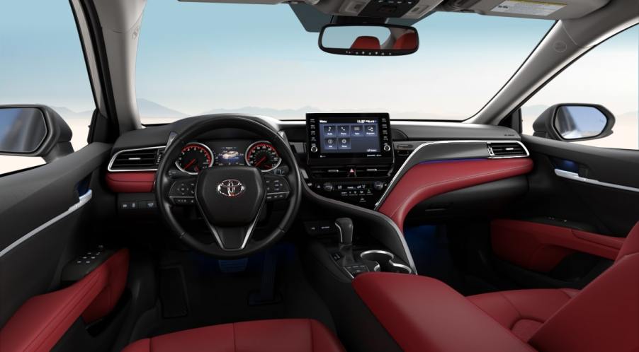 The red interior of the 2021 Toyota Camry XSE