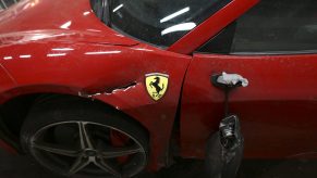 View of a damaged Ferrari after collision