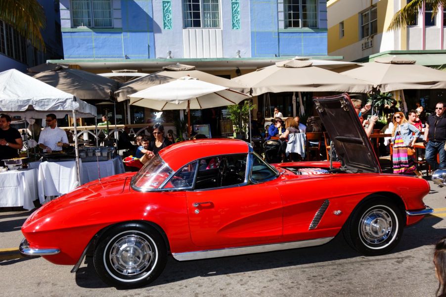 A 1962 Chevy Corvette at a classic and antique car show