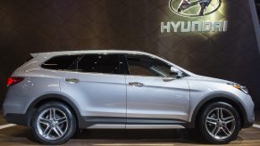 A silver 2017 Hyundai Santa Fe on display at the North American International Auto Show in Detroit, Michigan