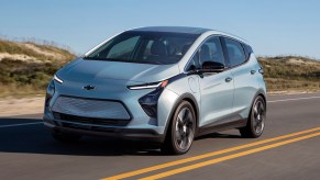 Sliver 2022 Chevy Bolt EV. Production on this vehicle is being delayed an additional two weeks due to the Bolt EV recall