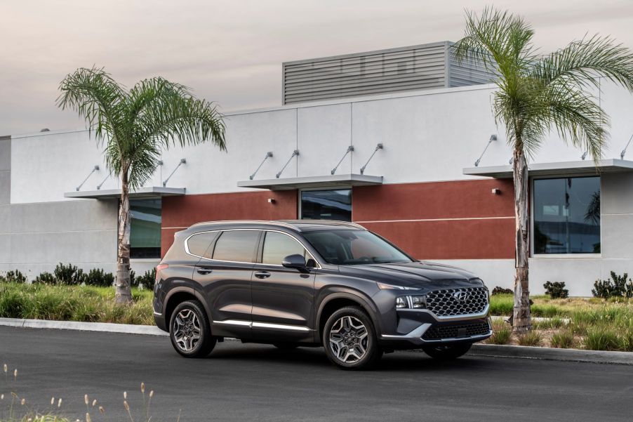 The 2022 Hyundai Santa Fe parked outside an office building